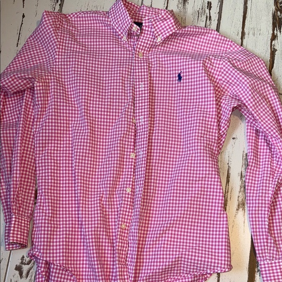 Men’s Polo Ralph Lauren classic, button-down, bright, pink and white - Picture 1 of 8